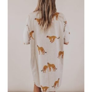 Apricot Plus Size Cheetah Print Side Pockets T Shirt Mini Dress - 3X - Image 2