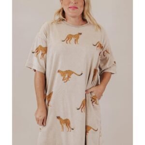 Apricot Plus Size Cheetah Print Side Pockets T Shirt Mini Dress - 3X - Image 3