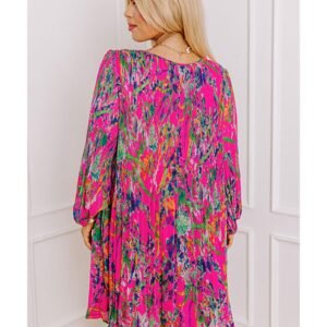 Rose Plus Size Abstract Floral Print Pleated Loose Dress - 1X - Image 1