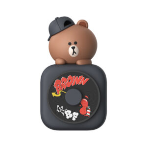 Car Air Freshener - CD Player Design with Spinning Record & Cute Character Topper(Brown bear) - Image 1