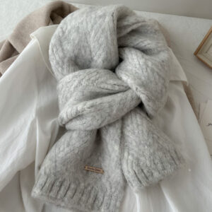 Light Grey Alpaca Wool Blend Solid Color Knitted Scarf for Women Winter New Style Student High Quality Couple Woolen Neck Warmer - Image 1