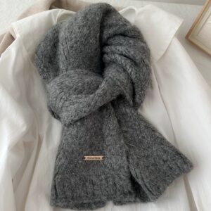 Dark Grey Alpaca Wool Blend Solid Color Knitted Scarf for Women Winter New Style Student High Quality Couple Woolen Neck Warmer - Image 1