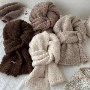Dark Grey Alpaca Wool Blend Solid Color Knitted Scarf for Women Winter New Style Student High Quality Couple Woolen Neck Warmer - Image 2