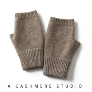 Brown Color Block Cashmere Fingerless Gloves for Women Autumn Winter Outdoor Cold Protection Warm Knitted Gloves - Image 1