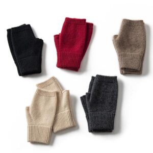Brown Color Block Cashmere Fingerless Gloves for Women Autumn Winter Outdoor Cold Protection Warm Knitted Gloves - Image 2