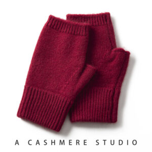 Red Color Block Cashmere Fingerless Gloves for Women Autumn Winter Outdoor Cold Protection Warm Knitted Gloves - Image 1