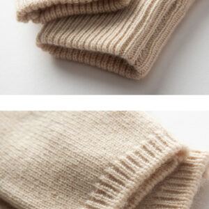 Dark Grey Color Block Cashmere Fingerless Gloves for Women Autumn Winter Outdoor Cold Protection Warm Knitted Gloves - Image 4