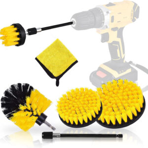 Yellow and Black 6 Pack Drill Brush Power Scrubber Cleaning Brush Extended Long Attachment Set All Purpose Drill Scrub Brushes Kit for Grout, Floor, Tub, Shower, Tile, Bathroom and Kitchen Surface - Image 1