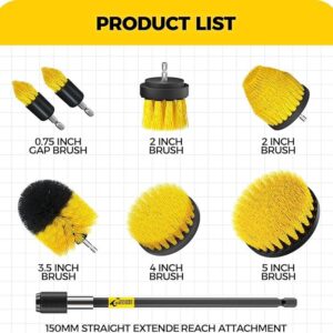 Yellow and Black 6 Pack Drill Brush Power Scrubber Cleaning Brush Extended Long Attachment Set All Purpose Drill Scrub Brushes Kit for Grout, Floor, Tub, Shower, Tile, Bathroom and Kitchen Surface - Image 4