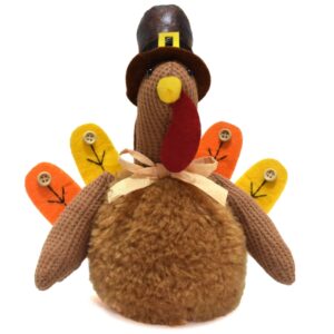 Brown Charming Thanksgiving Turkey Plush - Rustic Autumn Harvest Tabletop Decor Figurine - Image 1