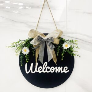 Dark Blue Rustic 'Hello' Welcome Sign - Farmhouse Round Wooden Wreath for Front Door Decor - Image 1