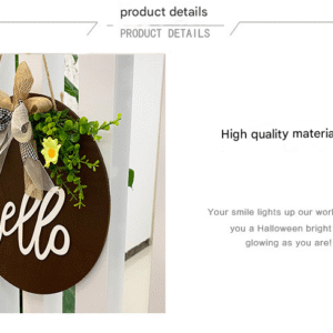 Dark Blue Rustic 'Hello' Welcome Sign - Farmhouse Round Wooden Wreath for Front Door Decor - Image 2