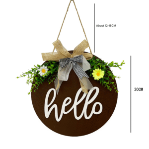 Dark Blue Rustic 'Hello' Welcome Sign - Farmhouse Round Wooden Wreath for Front Door Decor - Image 4