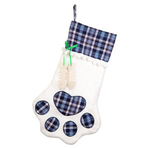 Blue Large Plaid Dog Paw Christmas Stocking - Festive Fireplace Decor for Pet Lovers - Image 1