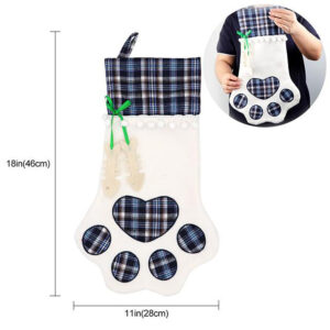 Blue Large Plaid Dog Paw Christmas Stocking - Festive Fireplace Decor for Pet Lovers - Image 2