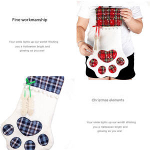 Blue Large Plaid Dog Paw Christmas Stocking - Festive Fireplace Decor for Pet Lovers - Image 3