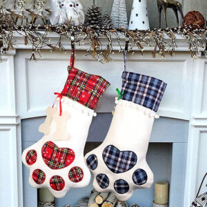 Blue Large Plaid Dog Paw Christmas Stocking - Festive Fireplace Decor for Pet Lovers - Image 4