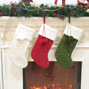 Green Large Cable Knit Christmas Stocking - Classic 43cm Holiday Decor for Fireplace Hanging - Image 2