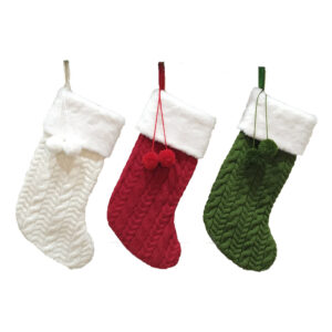 Green Large Cable Knit Christmas Stocking - Classic 43cm Holiday Decor for Fireplace Hanging - Image 4
