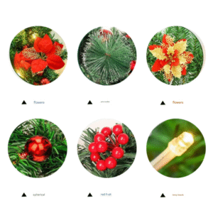 Red Festive Pre-Lit Christmas Garland - 2.7M / 9FT Holiday Decoration with Warm LED Lights, Poinsettias & Berries - Image 2