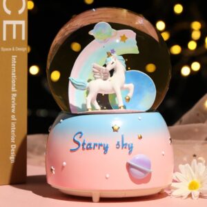 Enchanting Unicorn Snow Globe Music Box - Magical Starry Sky Musical Gift for Girls - Image 1