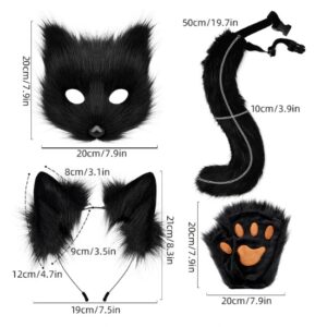 Black and white Halloween Furry Fox Costume Set - Plush Mask, Ears Headband, Tail, and Paws for Cosplay - Image 6