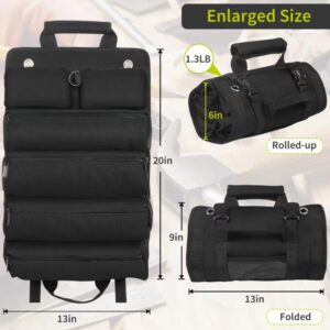 Black Heavy-Duty Roll-Up Tool Bag Organizer - Waterproof 1200D Fabric with 6 Pockets & Detachable Pouches - Image 1