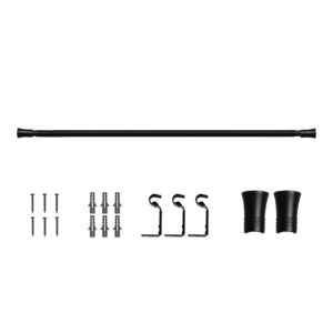 Marlow Black Curtain Rod Steel Quiet Rail Pole Pommel Set Extendable - Image 1