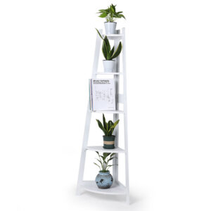 Levede 5 Tier Corner Shelf Wooden Storage White - Image 1