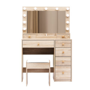 Levede Dressing Table Stool Set Oak - Image 2