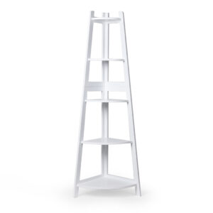 Levede 5 Tier Corner Shelf Wooden Storage White - Image 2