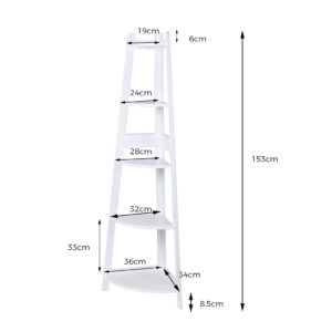 Levede 5 Tier Corner Shelf Wooden Storage White - Image 3