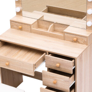 Levede Dressing Table Stool Set Oak - Image 4