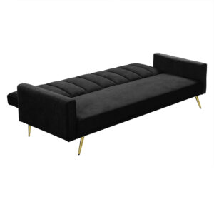 Levede Sofa Bed Convertible Velvet Lounge Recliner Couch Sleeper 3 Seater Black - Image 6